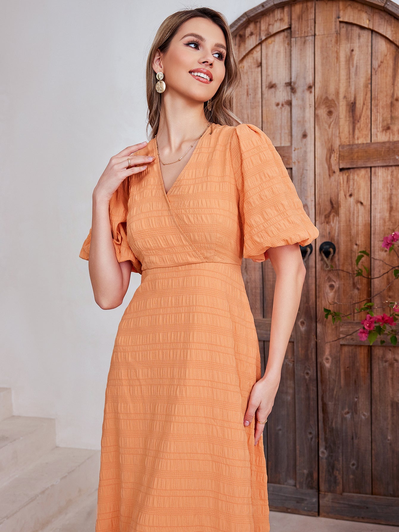 Haute V-neck Solid Dress