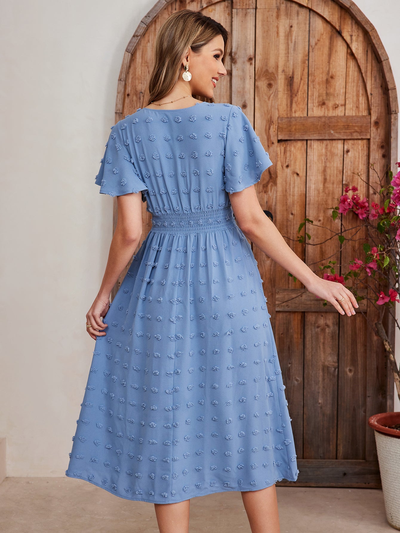 High Waist Slits Short Sleeve Dress