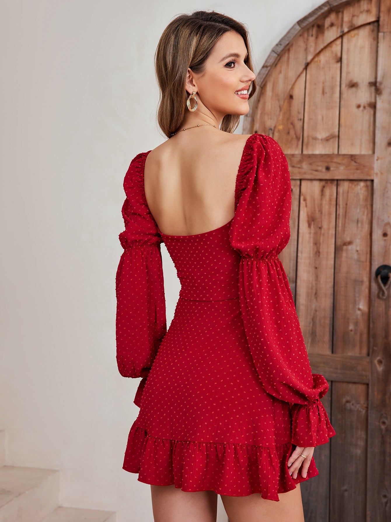 Puff-Sleeve Ruffled Mini Dress