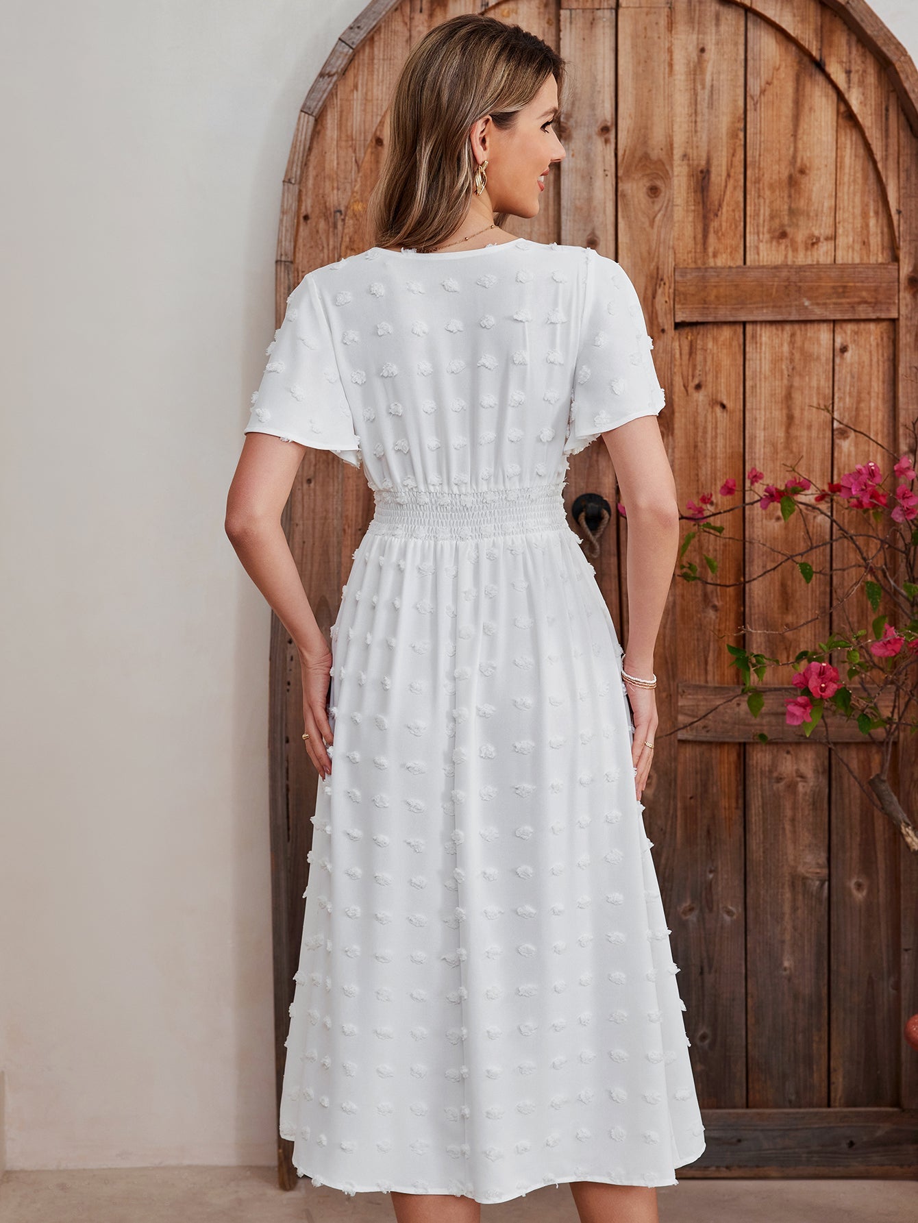 High Waist Slits Short Sleeve Dress