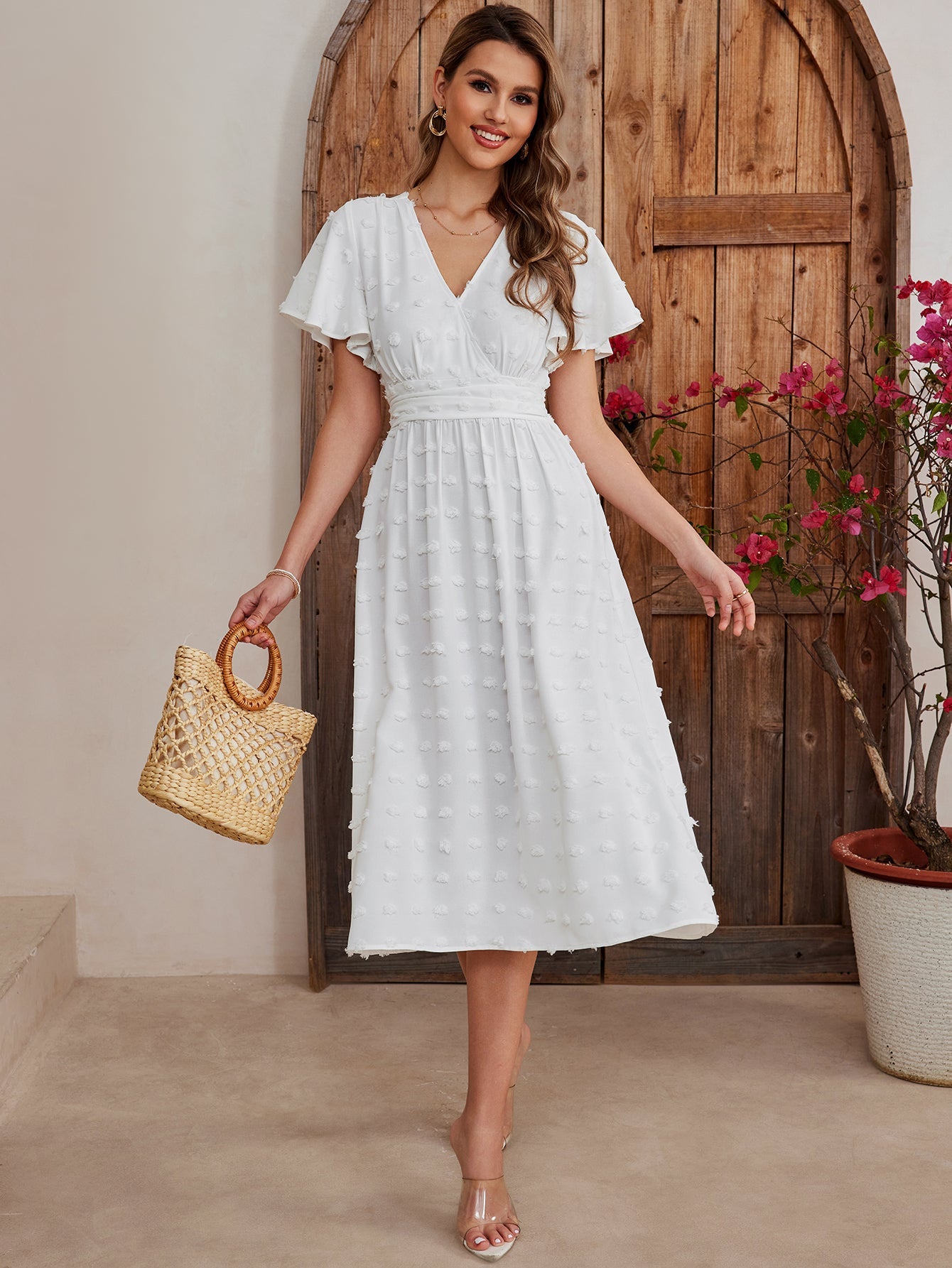 High Waist Slits Short Sleeve Dress