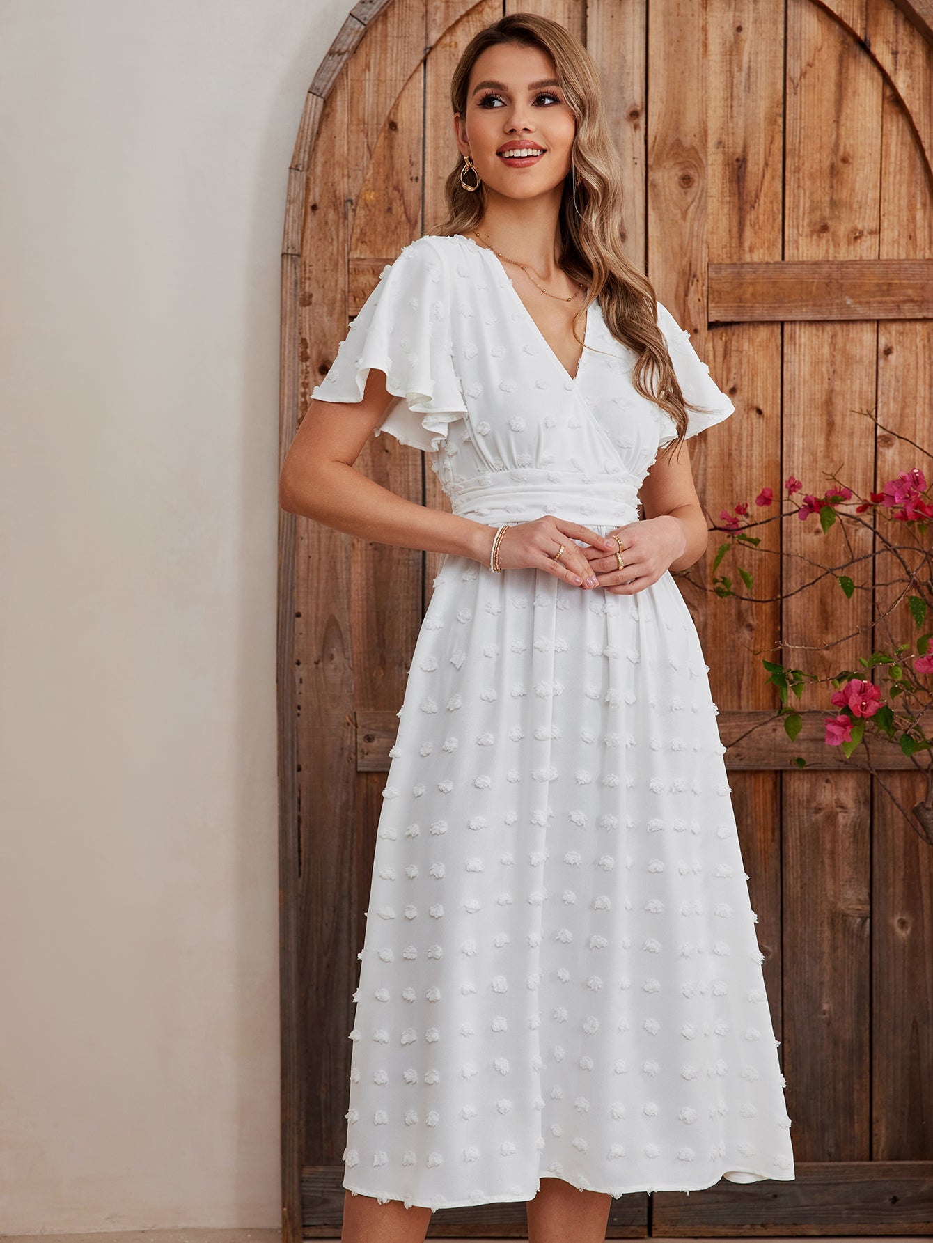 High Waist Slits Short Sleeve Dress