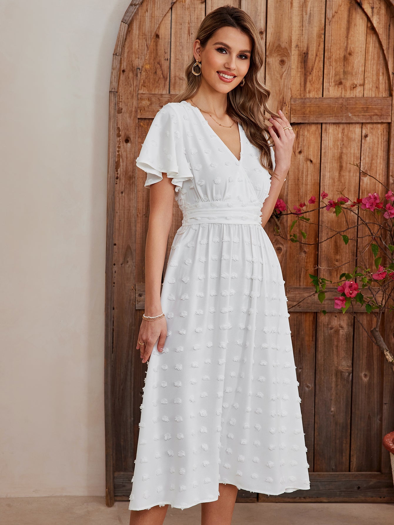 High Waist Slits Short Sleeve Dress