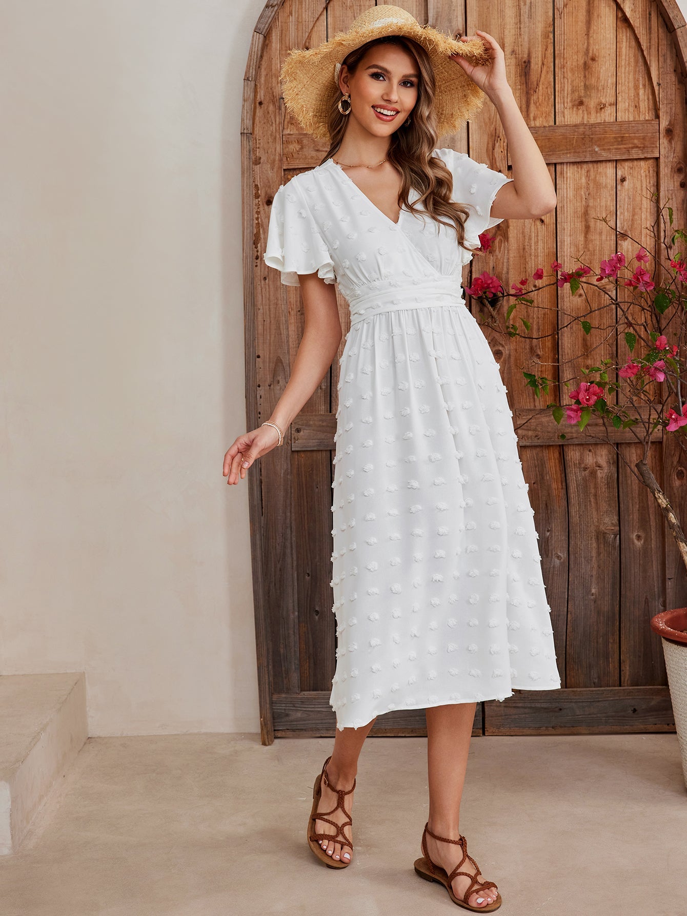 High Waist Slits Short Sleeve Dress