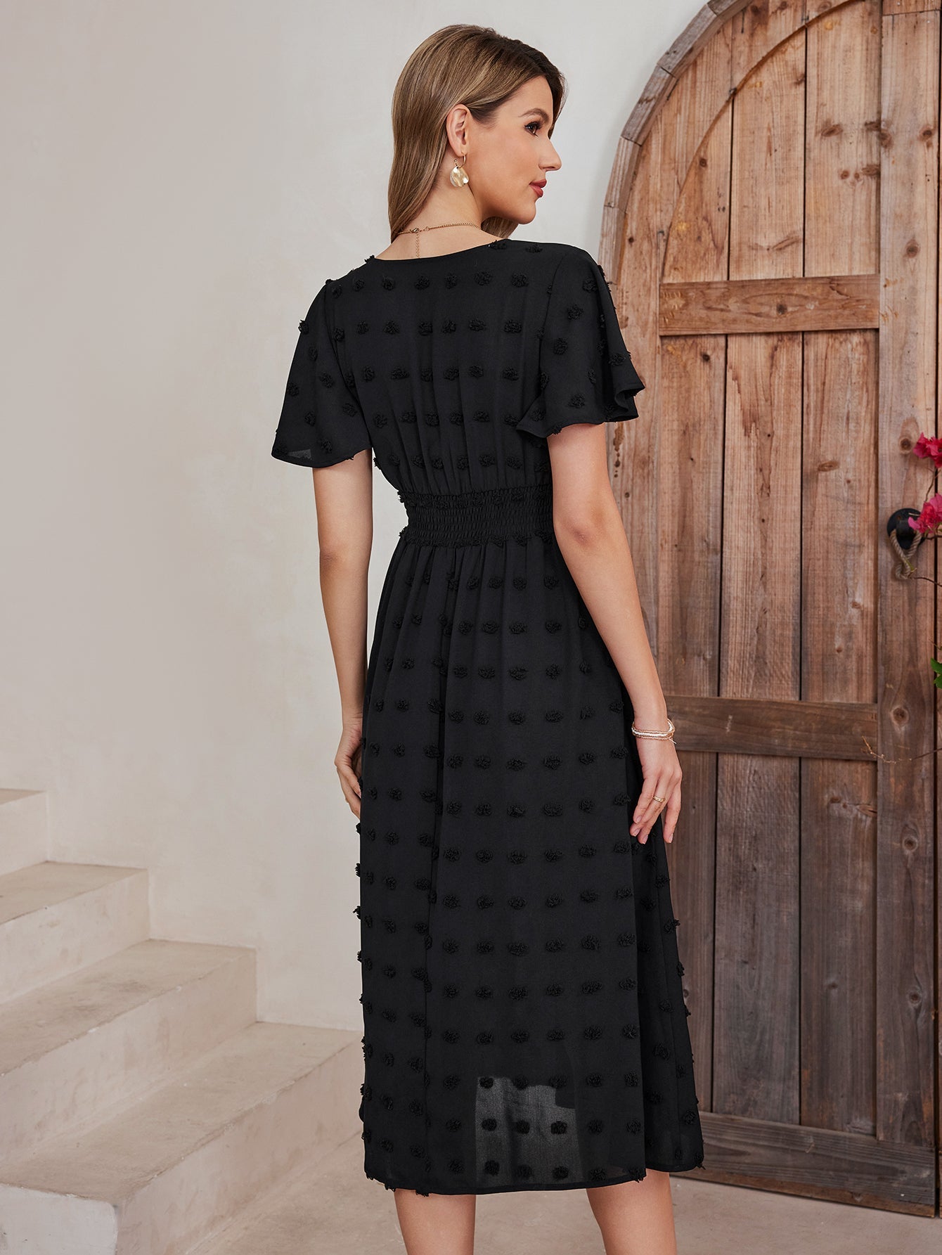 High Waist Slits Short Sleeve Dress