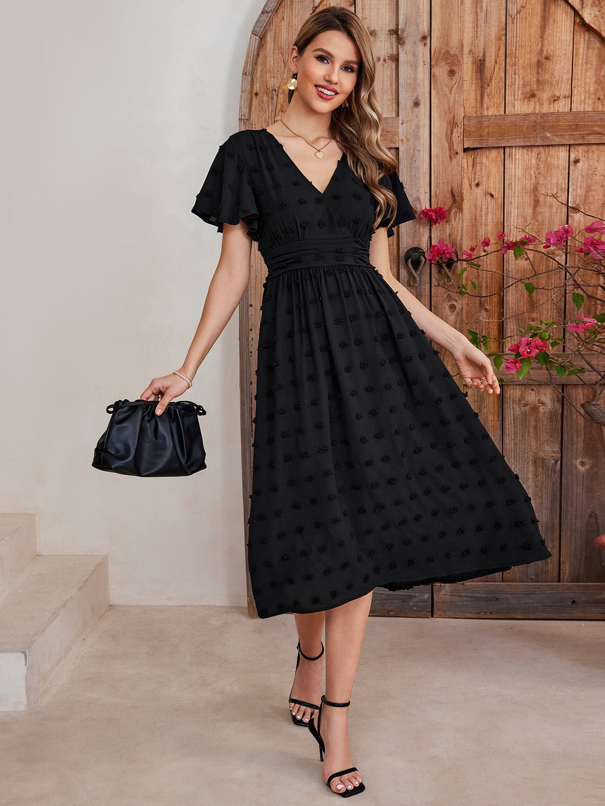 High Waist Slits Short Sleeve Dress