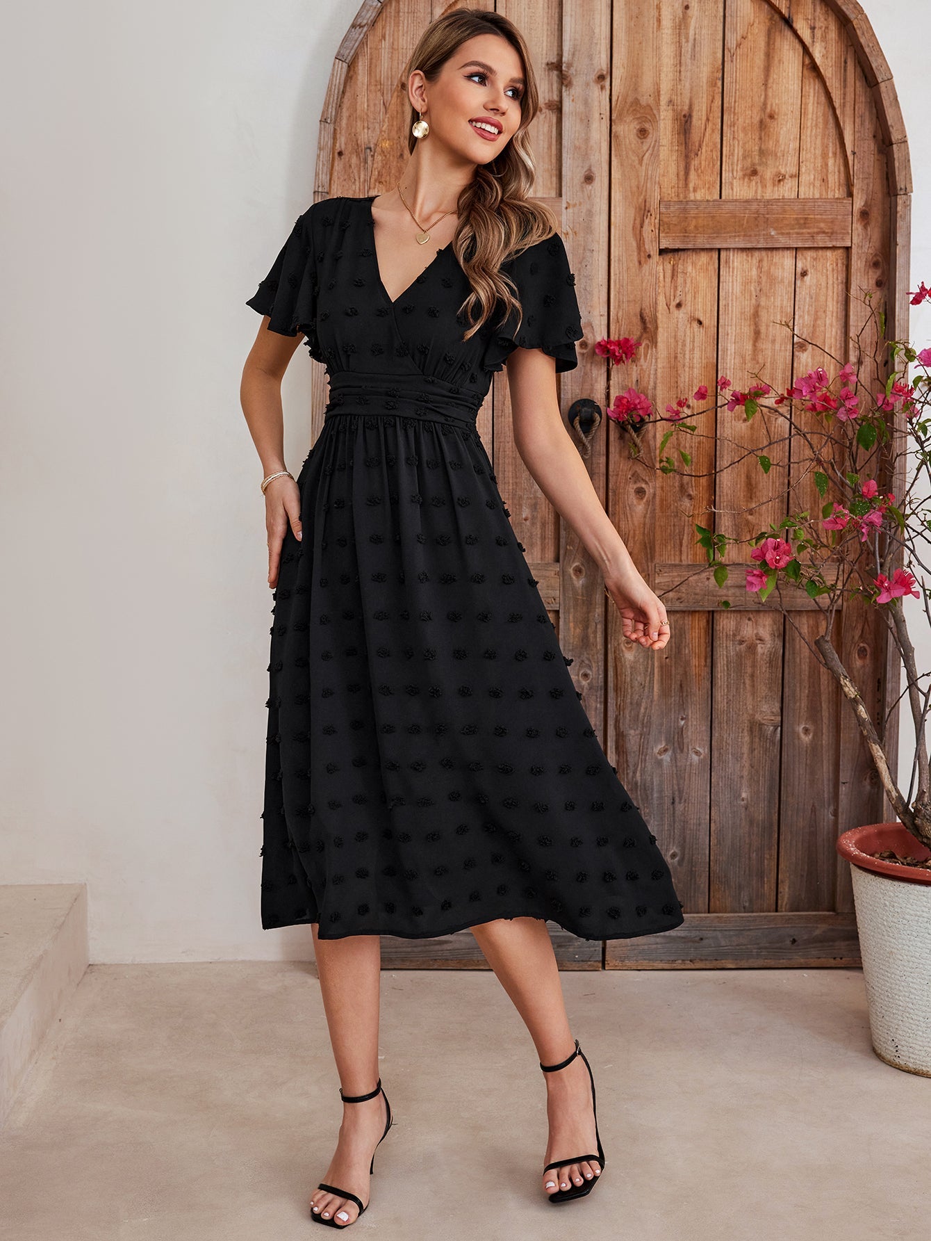 High Waist Slits Short Sleeve Dress