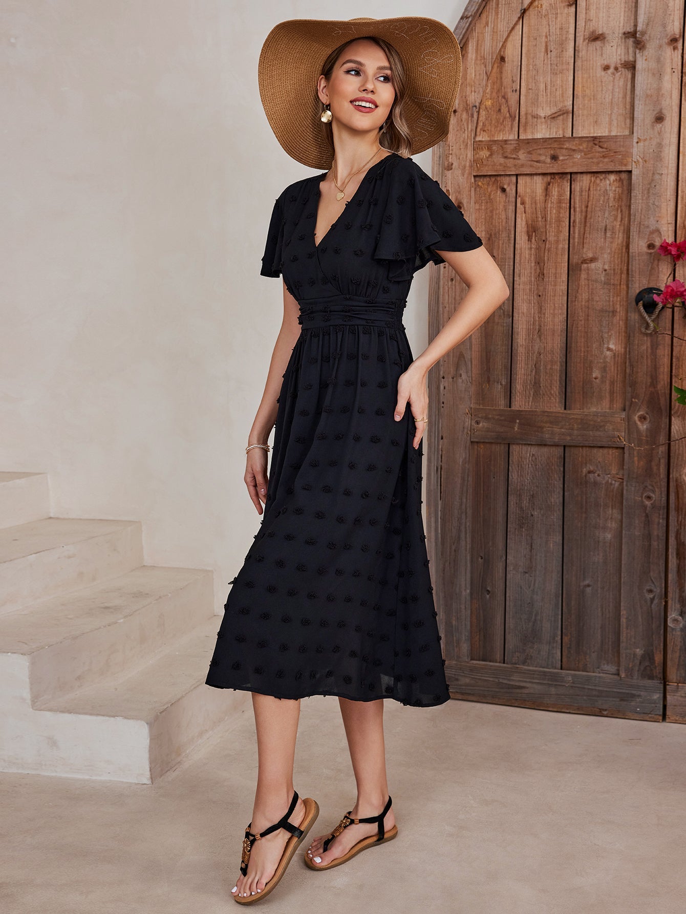 High Waist Slits Short Sleeve Dress