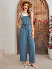 Drawstring Wide-leg Strap Straight-leg Jumpsuits