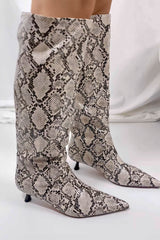 Python Faux Leather Pointed Toe Wide Calf Knee-High Boots