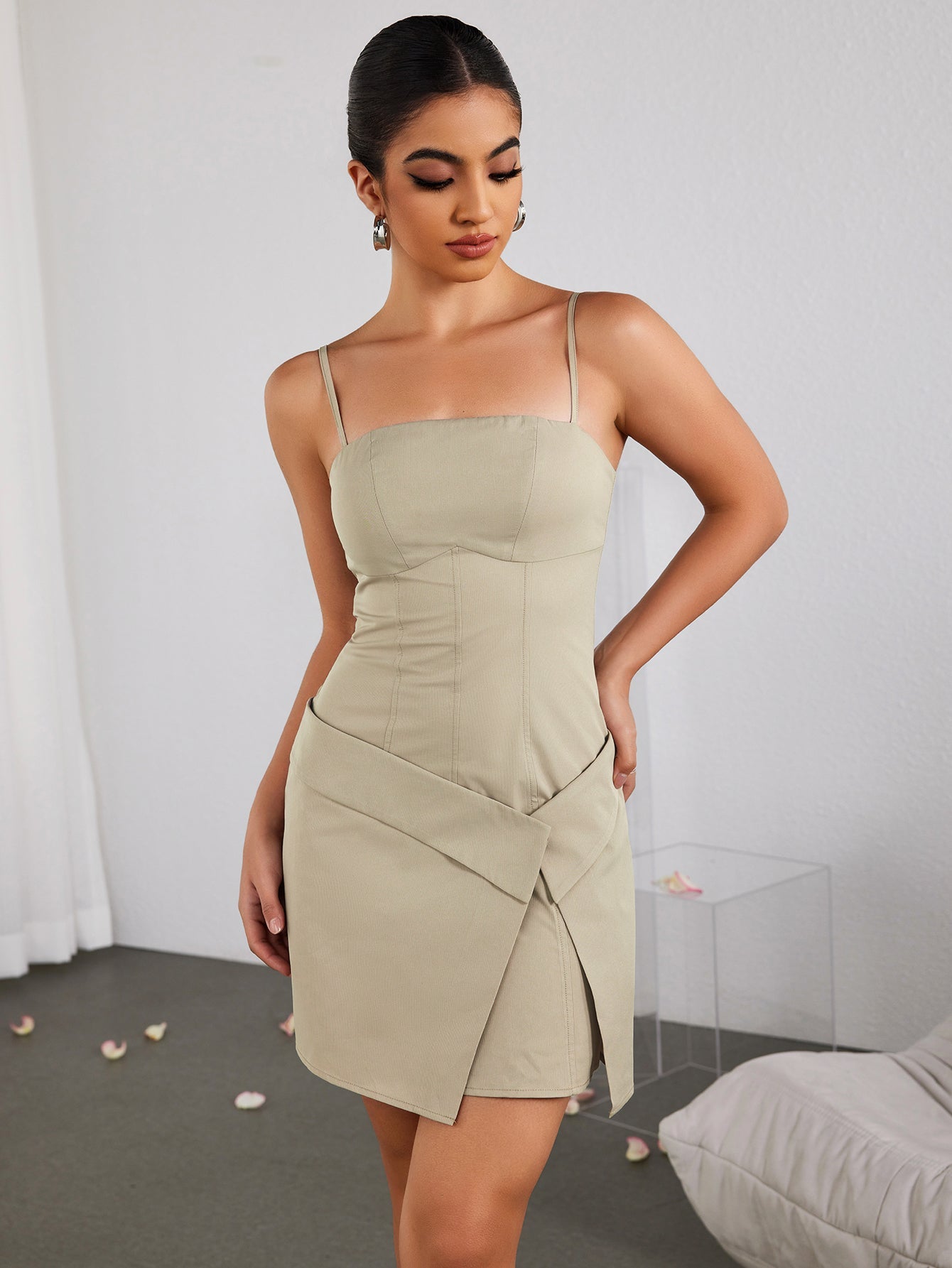 Sexy Woven Twill Suit Slip Dress