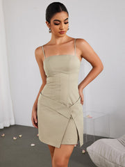 Sexy Woven Twill Suit Slip Dress