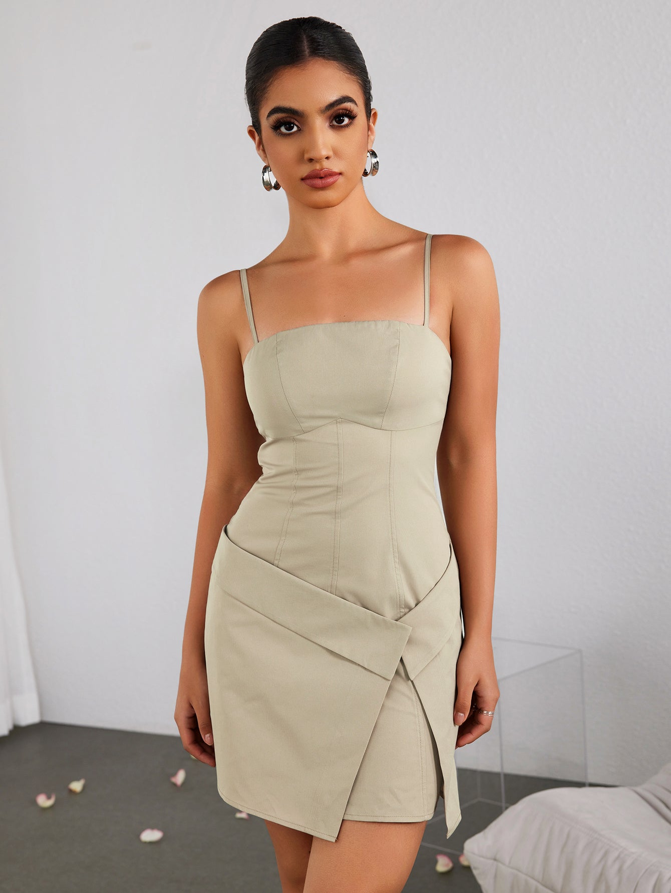 Sexy Woven Twill Suit Slip Dress
