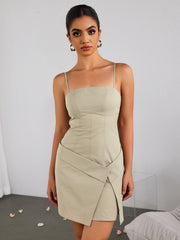 Sexy Woven Twill Suit Slip Dress