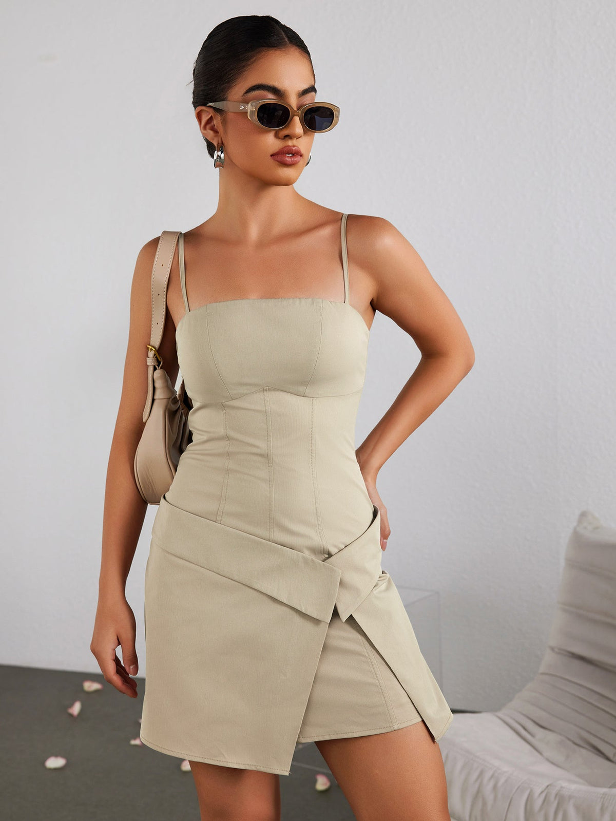 Sexy Woven Twill Suit Slip Dress