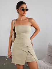 Sexy Woven Twill Suit Slip Dress