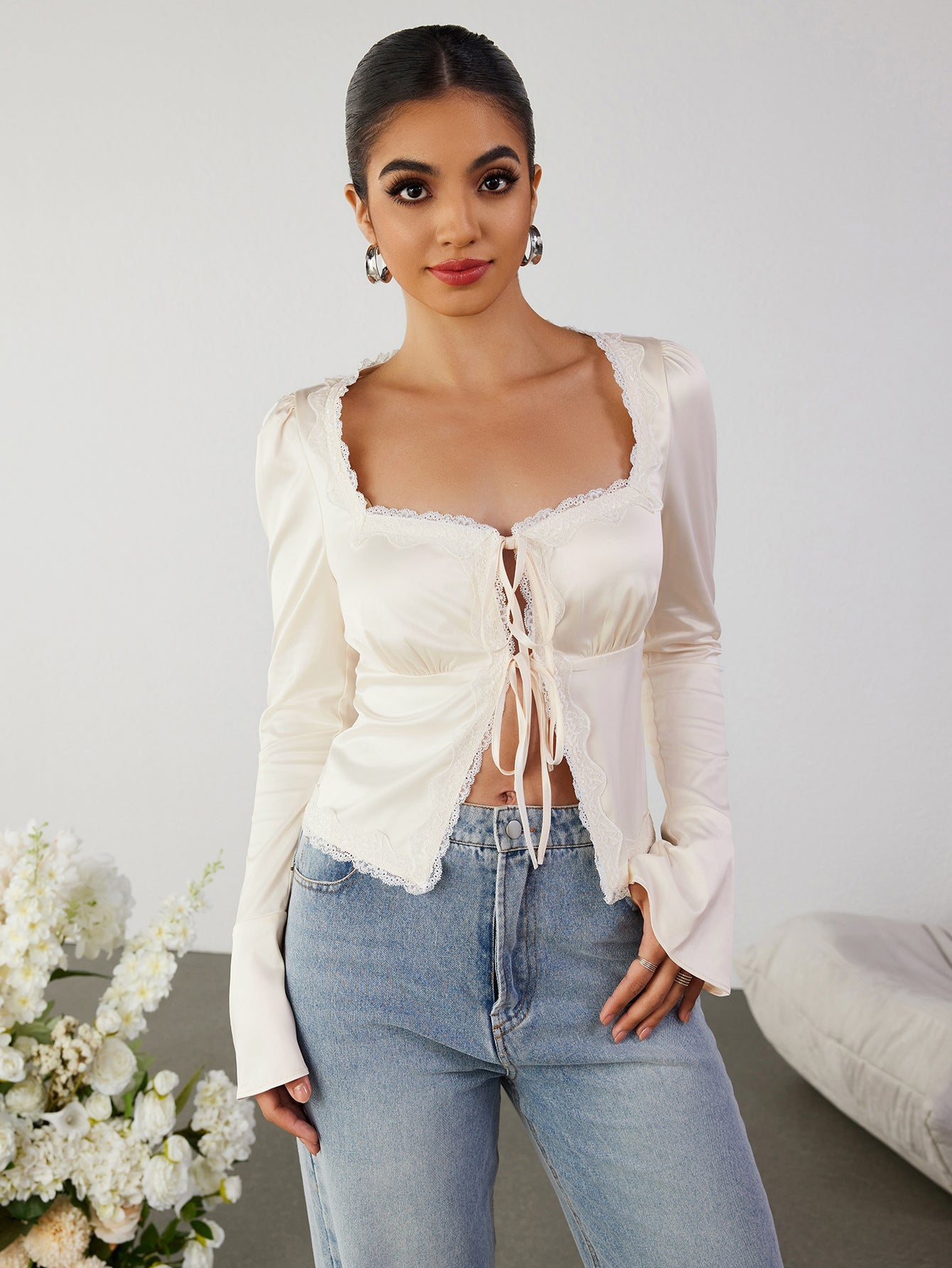 Lace-Up Long-Sleeved Top