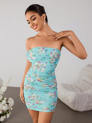 Sexy Straight-Neck Printed Mini Dress