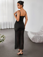 Sexy Mesh Sheer Waist Panelled Slip Maxi Dress
