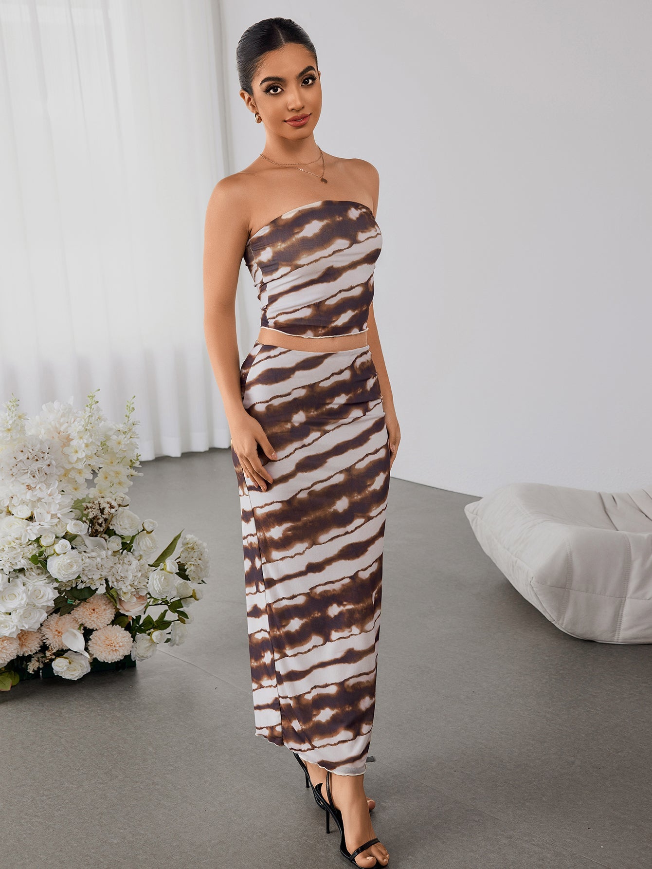 Sexy Printed Bandeau & Slim Bodycon Skirt