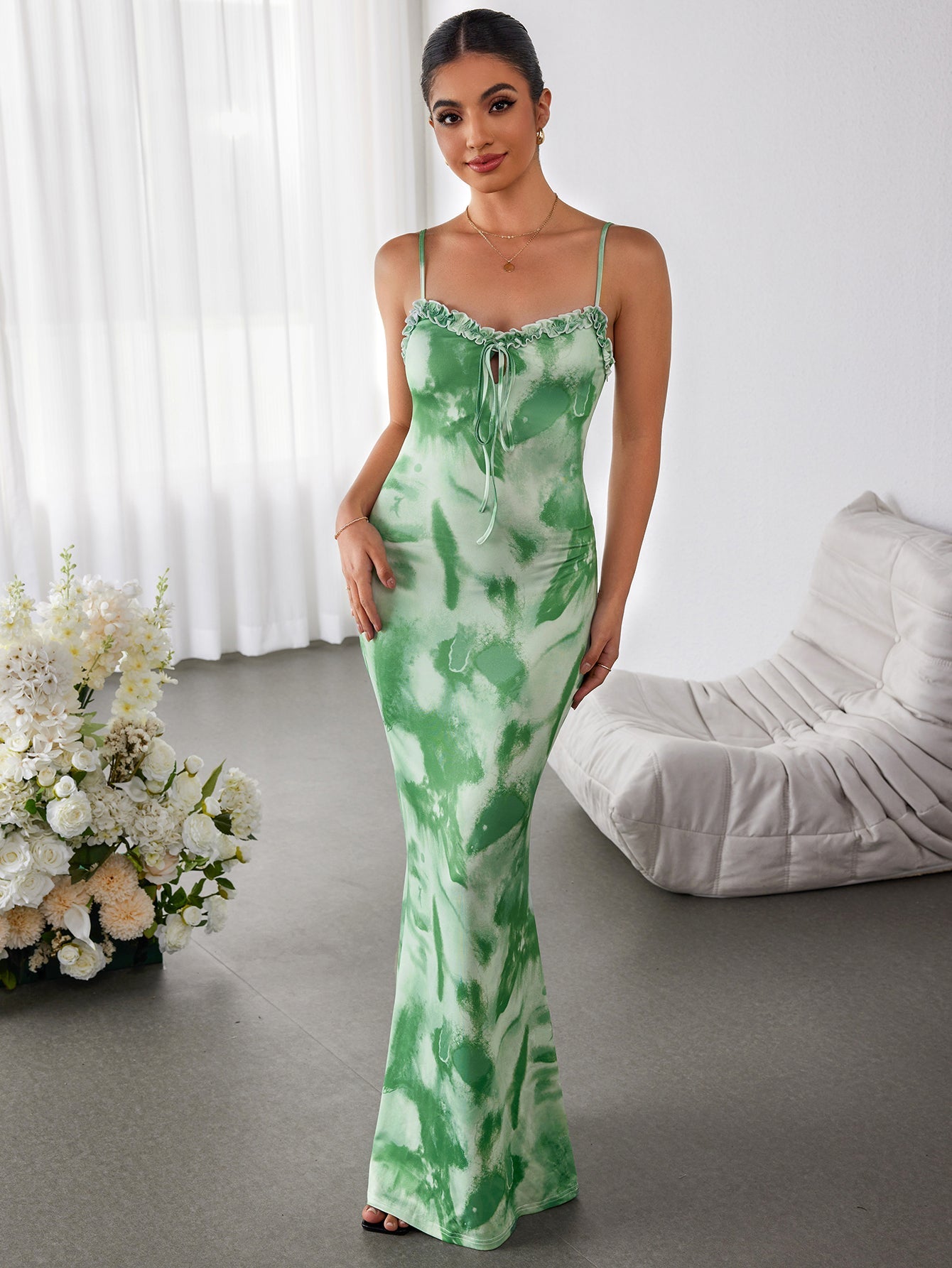 Floral Suspender Wrap Hip Dress