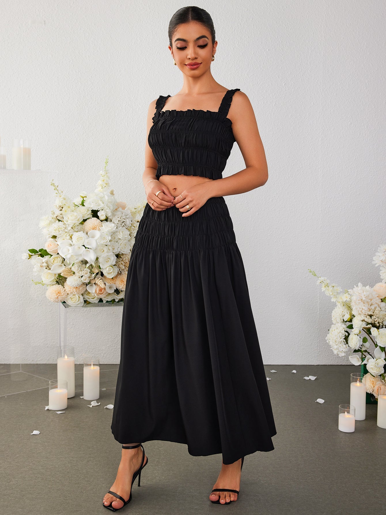 Crop Top & High-Waisted Pleated Oversized Skirt