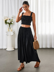 Crop Top & High-Waisted Pleated Oversized Skirt