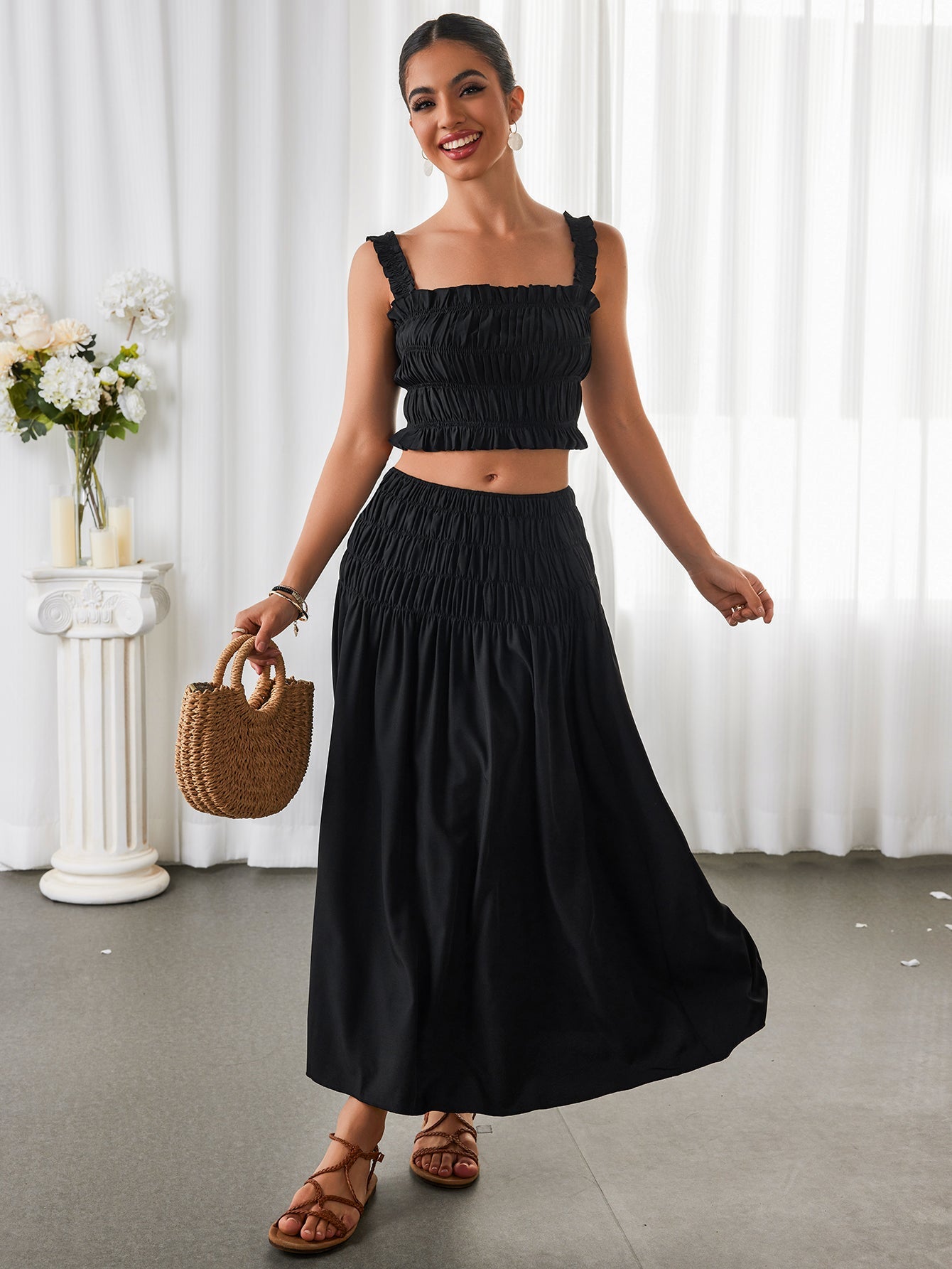 Crop Top & High-Waisted Pleated Oversized Skirt