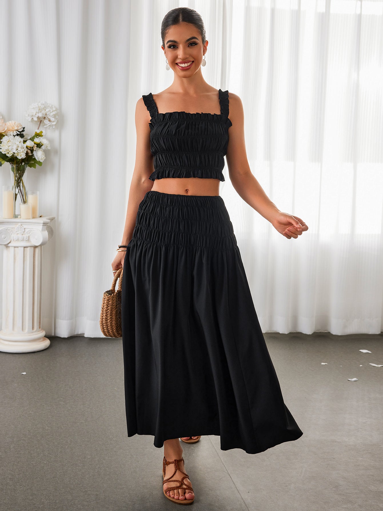 Crop Top & High-Waisted Pleated Oversized Skirt