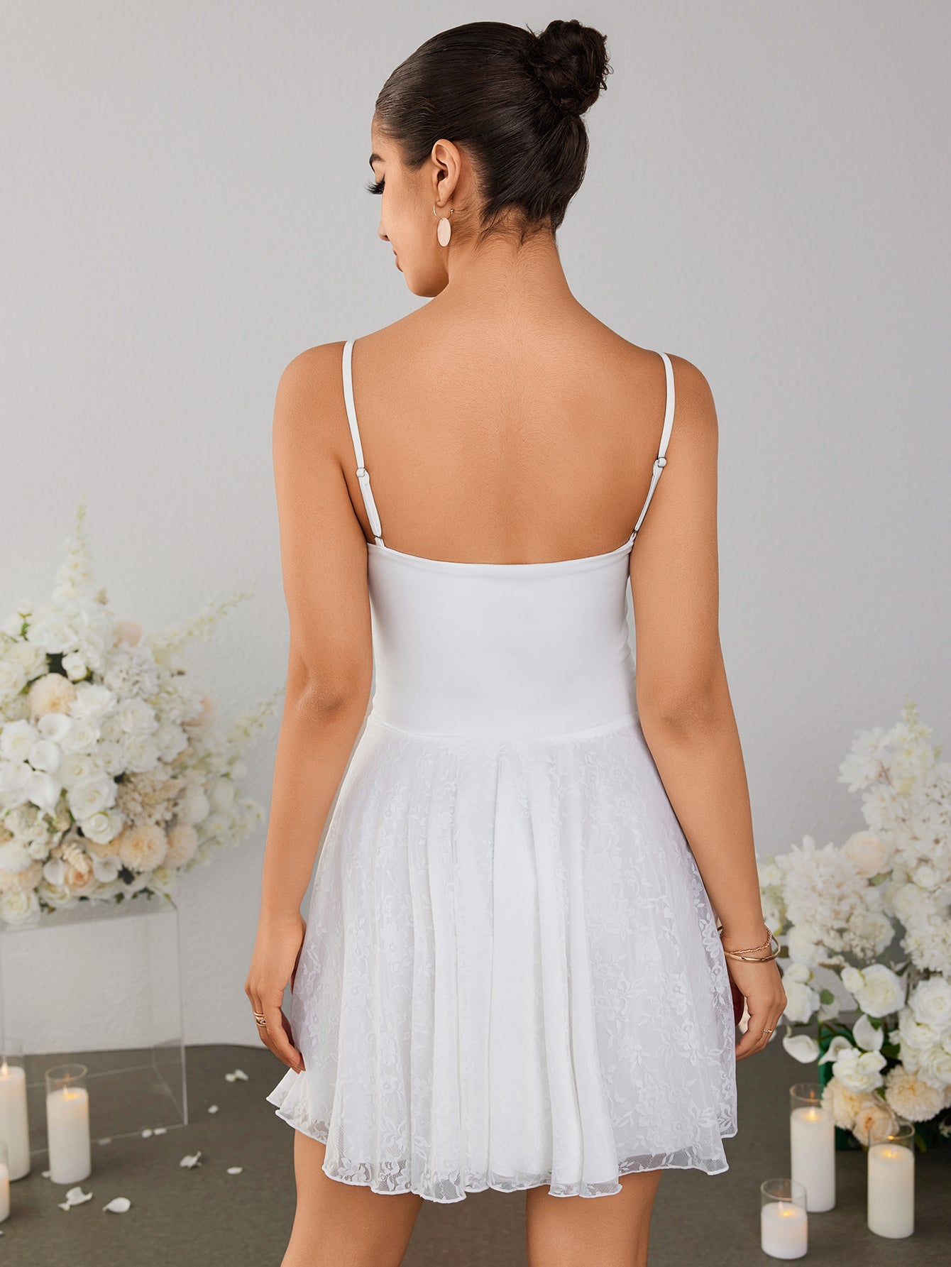 Lace Embroidered Pleated Mini Dress