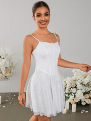 Lace Embroidered Pleated Mini Dress