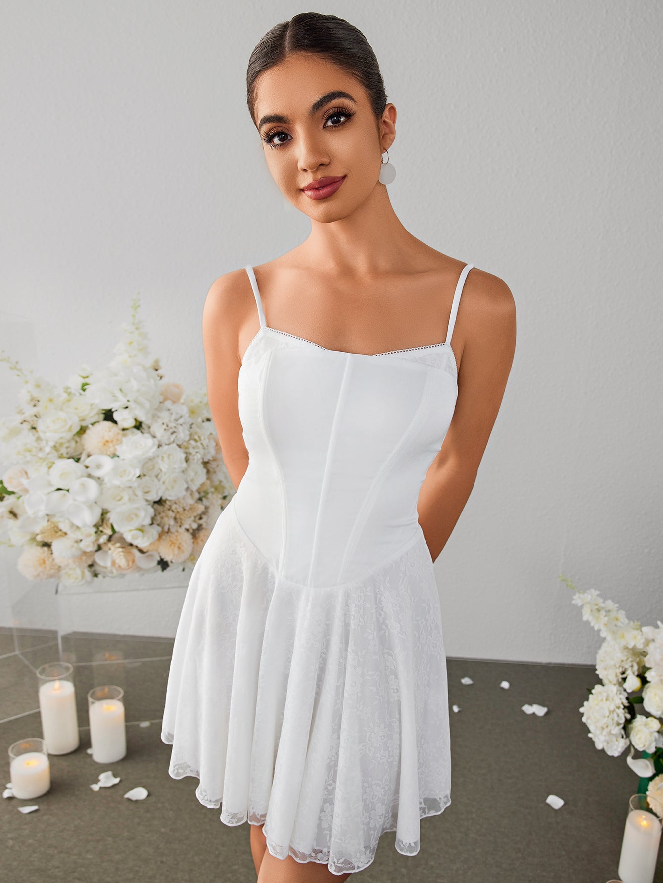 Lace Embroidered Pleated Mini Dress