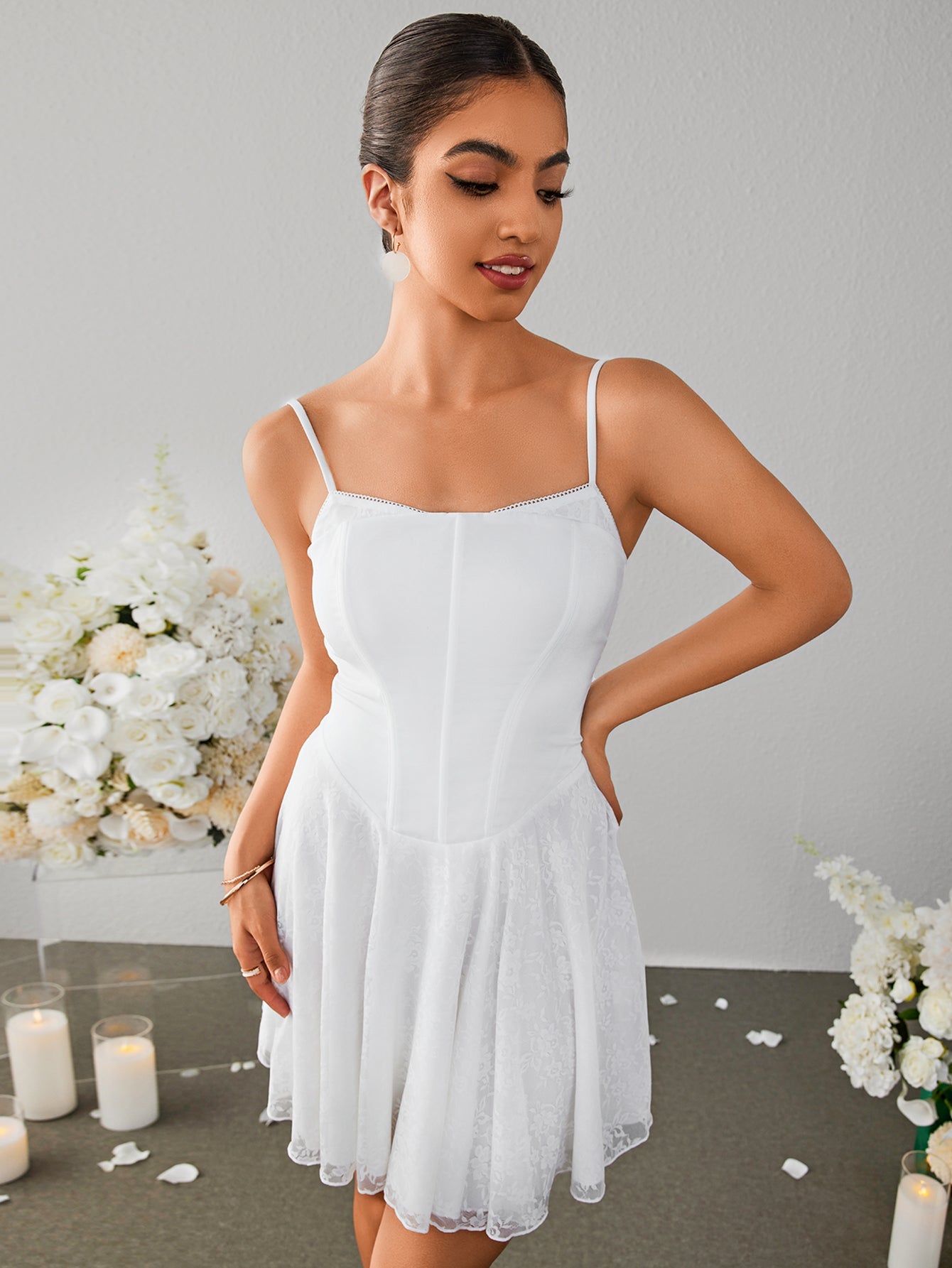 Lace Embroidered Pleated Mini Dress