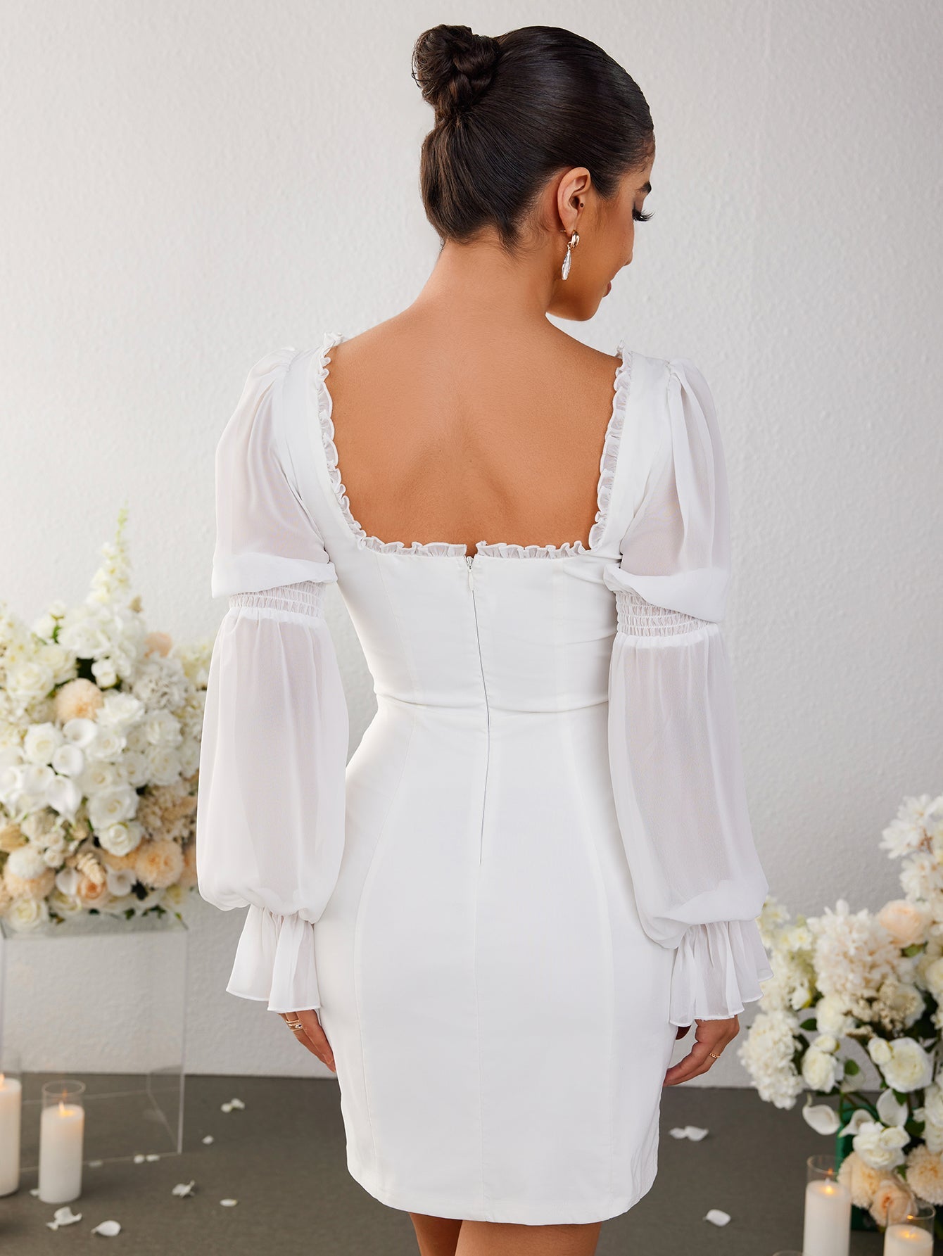 Temperament Slim-Fitting Mesh Square-neck Dress