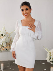 Temperament Slim-Fitting Mesh Square-neck Dress