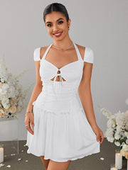 Sexy Cut-Out Cinched Waist Pleated Halterneck Tie Dress