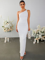 Sexy Backless One-Shoulder Maxi Bodycon Dress