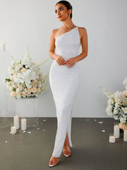 Sexy Backless One-Shoulder Maxi Bodycon Dress