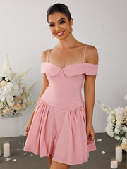 Temperament Suspende Straight-Neck Mini Dress