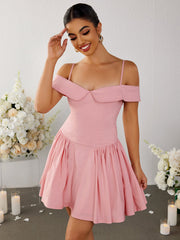 Temperament Suspende Straight-Neck Mini Dress