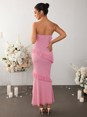 Off-The-Shoulder Ruffle Lace High-Waisted Bodycon Maxi Dress