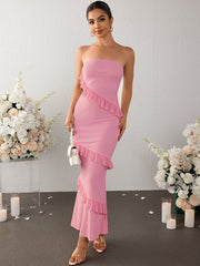 Off-The-Shoulder Ruffle Lace High-Waisted Bodycon Maxi Dress