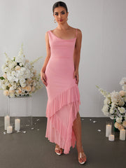 Temperament Sleeveless Ruffled Bodycon Maxi Dress
