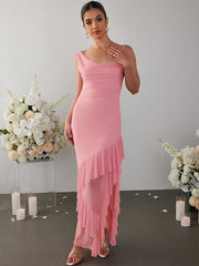 Temperament Sleeveless Ruffled Bodycon Maxi Dress