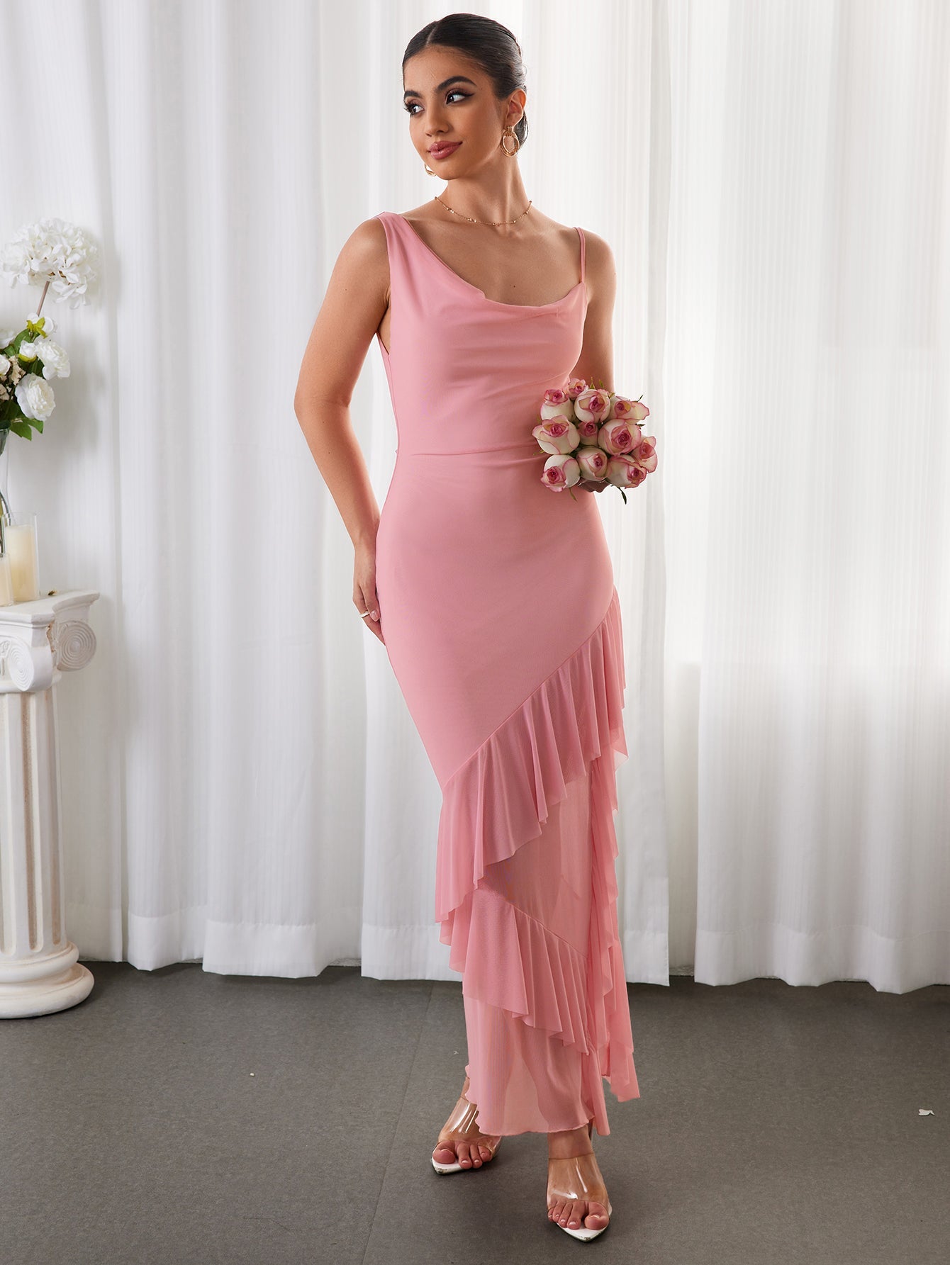 Temperament Sleeveless Ruffled Bodycon Maxi Dress