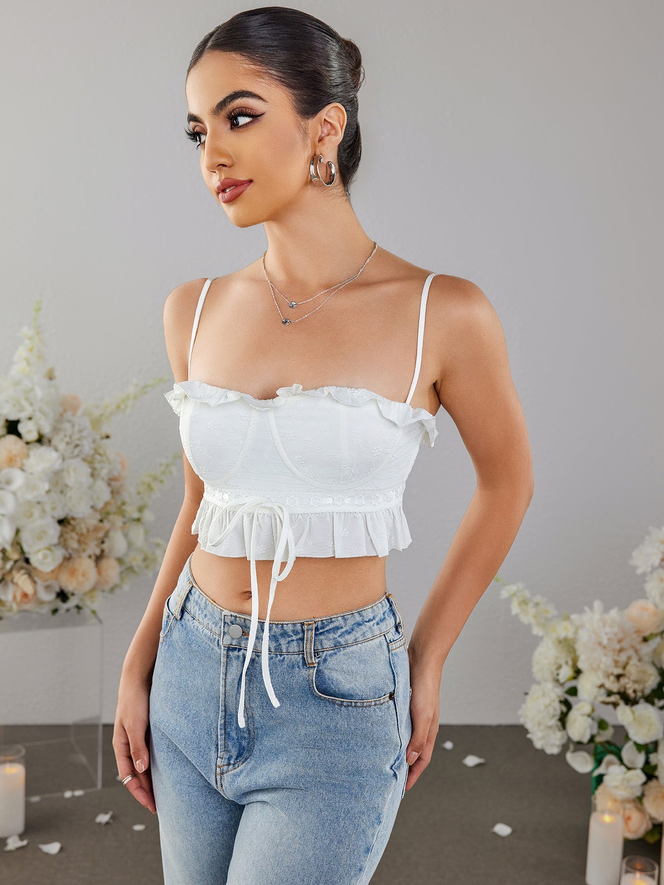 Cut-out Lace Ruffle Cropped Camisole Crop Top