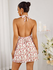 Floral Halterneck Stretch Slim-Fit Bodycon Mini Dress