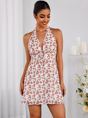 Floral Halterneck Stretch Slim-Fit Bodycon Mini Dress