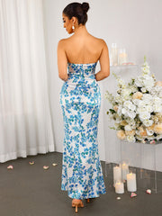Sexy Printed Backless Bodycon Maxi Dress