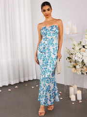 Sexy Printed Backless Bodycon Maxi Dress